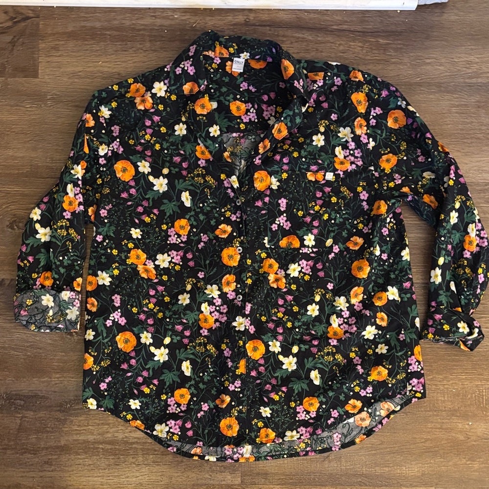 ONLY Floral Print Shirt with Orange and Pink Accents